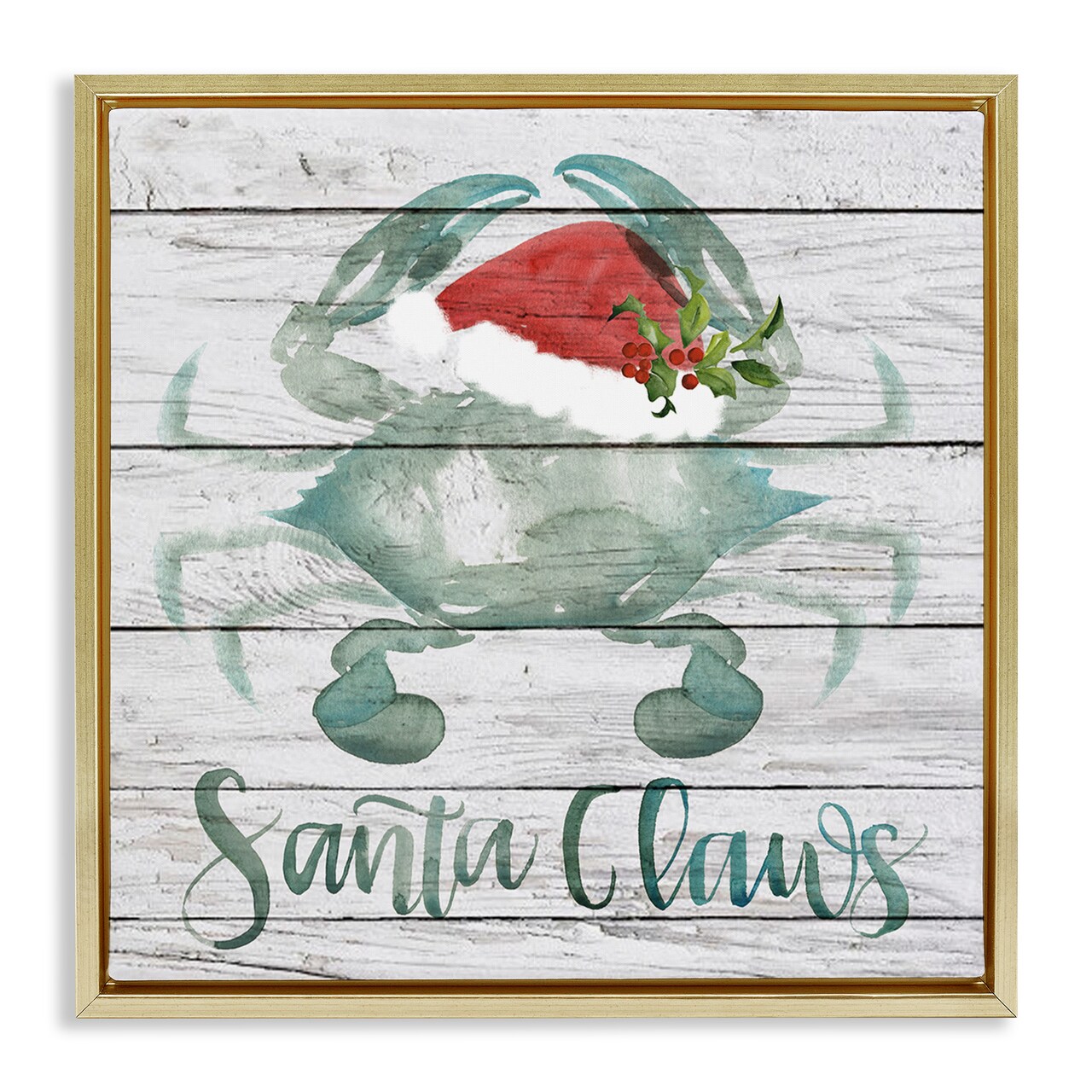 Stupell Industries Blue Crab Nautical Christmas Pun Framed Floater Canvas Wall Art